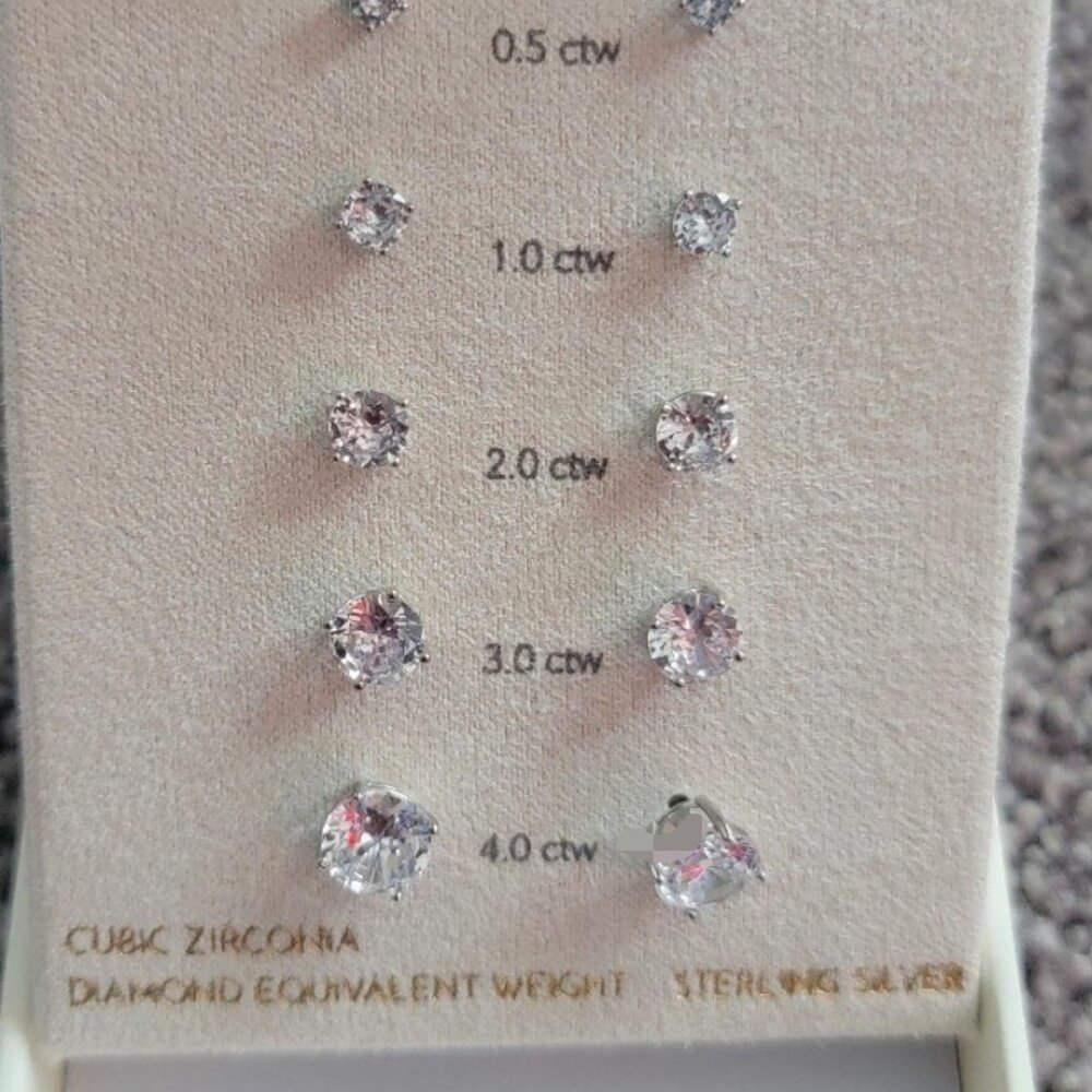 Olivia and Jackson Cubic Zirconia Silver Stud Earrings 5 Pairs New in Box